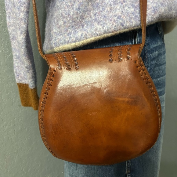 Brown Boho Hand Tooled Leather Crossbody Bag  
#922 - Picture 4 of 12